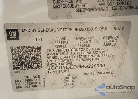 2021 Chevrolet Silverado 1500 4Wd Short Bed Lt из США, поврежденный, VIN 3GCUYDED2MG226930